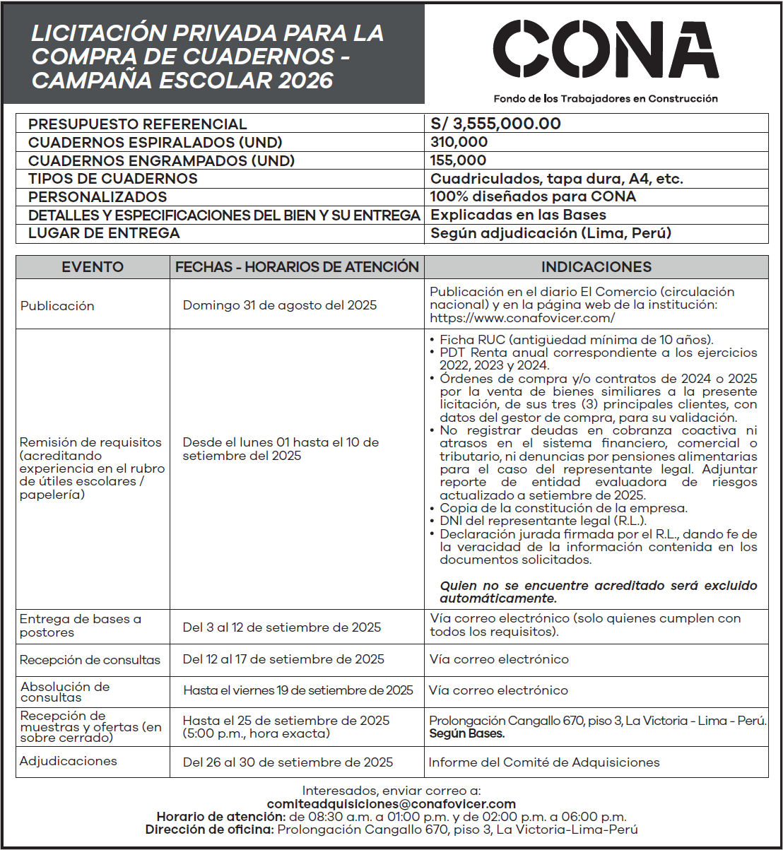 ANUNCIO LICITACION CUADERNOS 2026