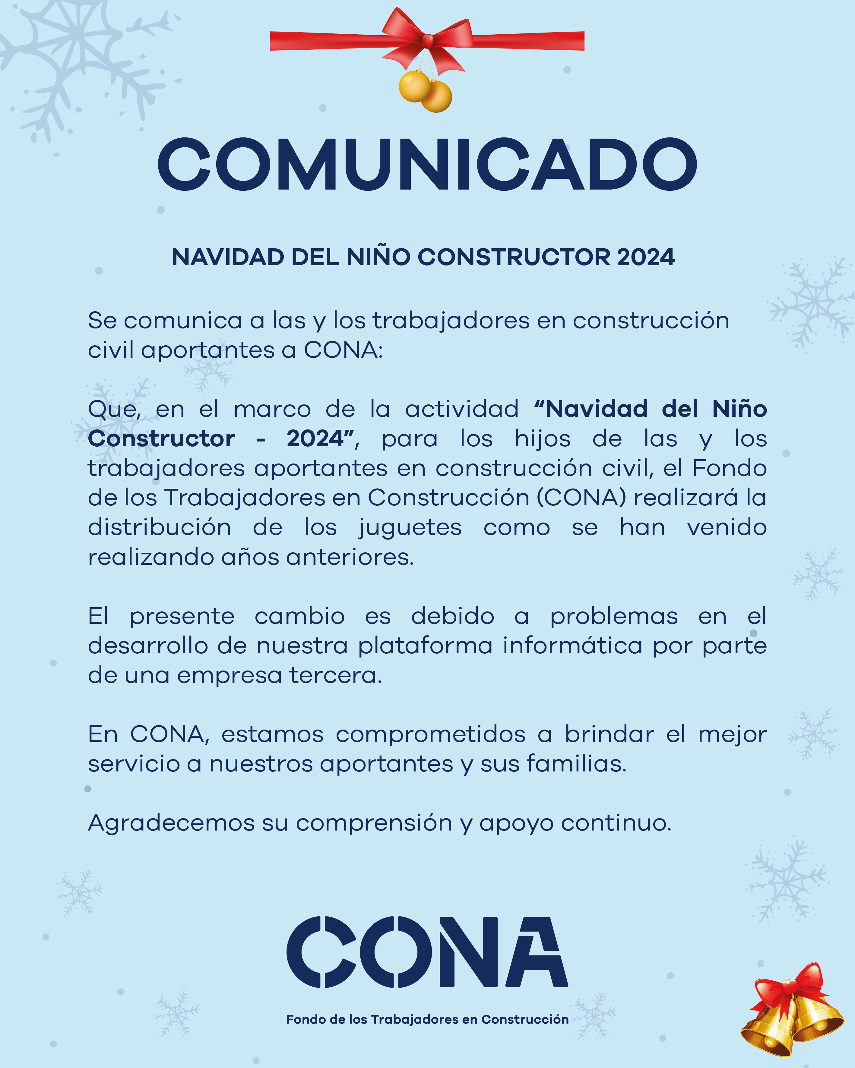 COMUNICADO. NAVIDAD DEL NIÑO CONSTRUCTOR 2024 Mesa de trabajo 1